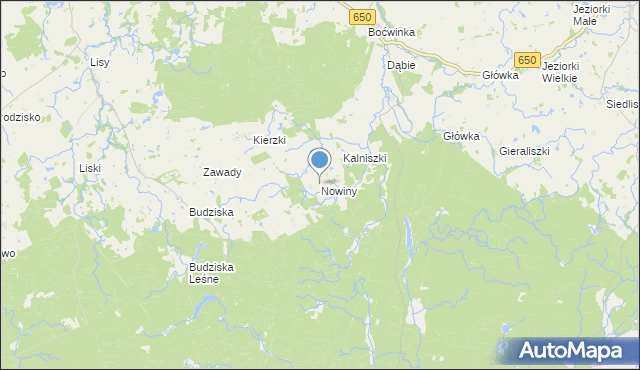 mapa Nowiny, Nowiny gmina Banie Mazurskie na mapie Targeo